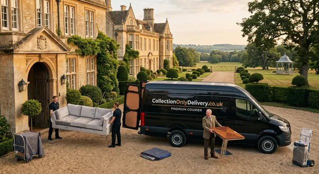 Collection Only Delivery van collecting antique furniture from a country house