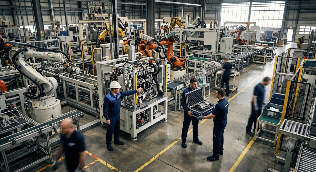 Crew hand-carrying a protected high-value item through a UK production facility